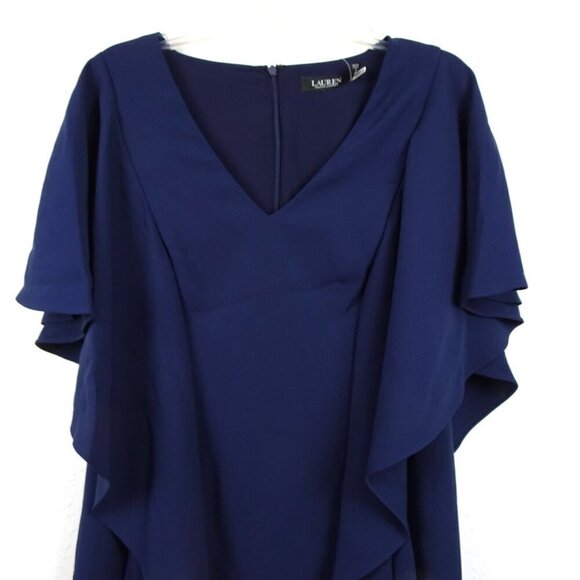 Ralph Lauren Ruffled Dress Women's Size 4 Blue Office Career Party V-Neck - Picture 2 of 8